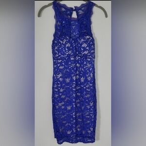 Sequin Hearts Lace Dress Size XS/S Royal Blue Y2K Sequin Sleeveless